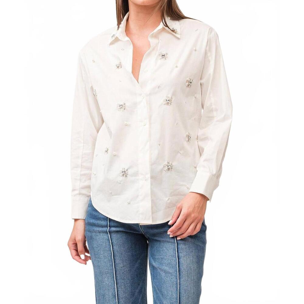 NEW DEAR JOHN DENIM lola buttondown novelty shirt in off white